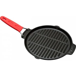 Demir Döküm Silikon Tel Kulplu 23 cm. Yuvarlak Izgara Tava Kırmızı