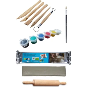 Oyun ve Sanat Oyun ve Sanat, Seramik Hamuru Başlangıç Seti 3, Seramik Hamuru 1kg, Ebeşuar 5'li, Merdane, Boya, Fırça