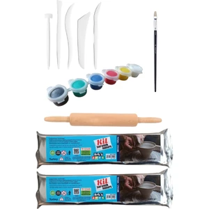 Oyun ve Sanat Oyun ve Sanat, Seramik Hamuru Başlangıç Seti 5, Seramik Hamuru 1 kg 2'li, Plastik Ebeşuar, Ahşap Merdane, Boya, Fırça