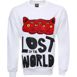 Baskılı Desenli Bisiklet Yaka Sweatshirt