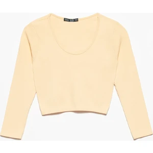 3529 Havuz Yaka Uzun Kollu Crop Top-T.sari
