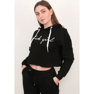Kadın Siyah Crop Sweatshirt