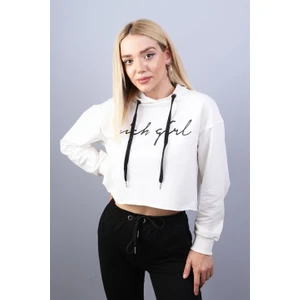 Kadın Ekru Crop Sweatshirt