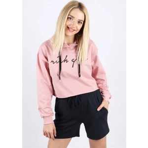 Kadın Pembe Crop Sweatshirt