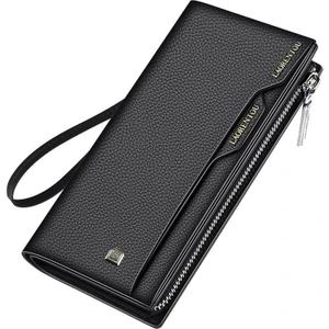 Business Hakiki İtalyan Deri Uzun Erkek Clutch Cüzdan Kartlık Siyah