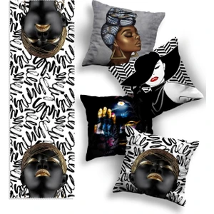 4'lü Özel Tasarım Kırlent Kılıfı ve Runner Seti