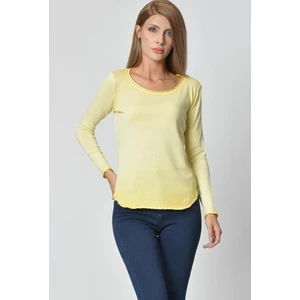 Cotton Candy Yuvarlak Yaka Uzun Kol Tişört - Sarı Sarı - S