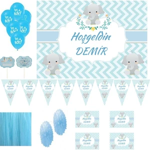 Hayaller Dükkanı Bebek Hastane Odası Süsü Lik Seti Erkek Bebek Odası Süsleri Fil Konsept