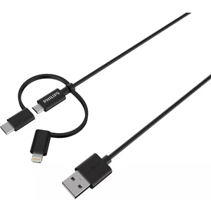 MFI Apple Lisanslı 3in1 Micro Usb-Lightining-Type-C Hızlı Şarj ve Data Kablosu 2m Siyah DLC3106T