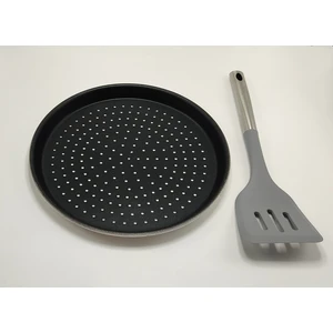 Granit Delikli Pizza Tepsisi - Metal Saplı Gri Spatula
