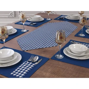 Zeren Home Amerikan Servis ve Runner Seti 6 Kişilik Mavi Ekose