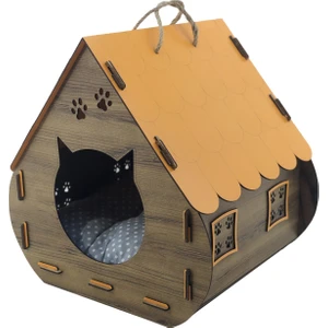 Ahşap Dekoratif Minderli Kedi Evi/yatağı Hobbit Model ATL-KD1001