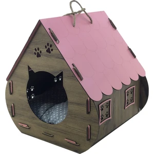 Ahşap Dekoratif Minderli Kedi Evi/yatağı Hobbit Model ATL-KD1001