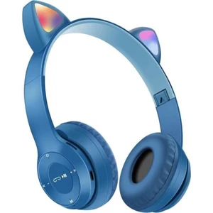BLUPPLE P47m Kedili Katlanabilir Kulak Üstü Kablosuz Bluetooth 5.0 Kulaklık Ledli Çocuk Kız Mavi 