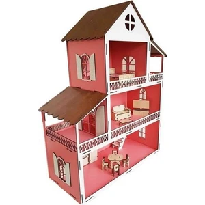 Woody Life Woodylife LED Işık Pembe Ev Çocuk Evcilik Oyuncak Montessori Barbi Evi 80CM