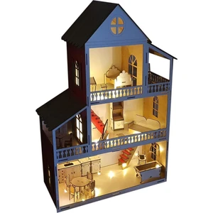 Woody Life Woodylife LED Işık Sarı Ev Çocuk Evcilik Oyuncak Montessori Barbi Ev 80CM