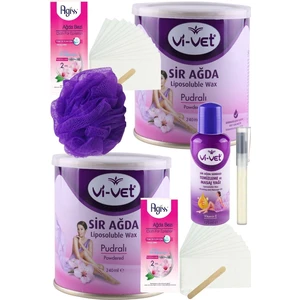 Vivet Pudralı Konserve Sir Ağda Seti 240ML 2li + Yağ + Bez + Lif + Kalempar/ Ağda Seti 7 Parça