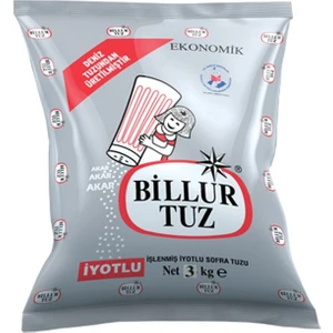 Billur Tuz Ekonomik Iyotlu Sofralık Deniz Tuzu 3 kg