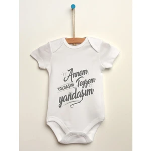 Bebek Beyaz Annem Yoldaşım Teyzem Yandaşım Baskılı Body Zıbın