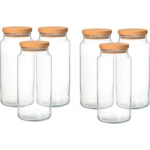 Ahşap Kapaklı Vakumlu Cam Kavanoz 1300 ml 6 Adet