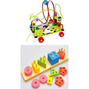 Ahşap Eğitici Oyck 2in 1 Set Hayvan Modelli Kordinasyon Oyunu ve Geometr Şekiller  Algı Oyunu