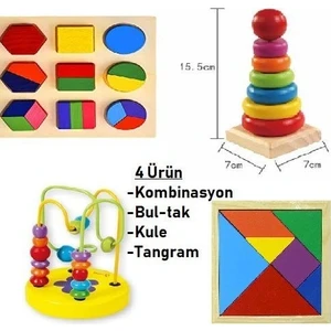 Zeka Eğitici Oyuncak Bultak + Ahşap Geçmeli Kule + Okul Öncesi El Becerisi Kombinasyon+Tagram