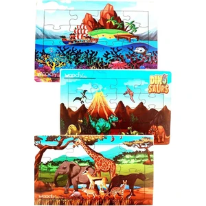 Woody Life Hayvanlar Tasarımlı 16 Parça Ahşap Puzzle Yapboz 3'lü Set