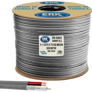 Cable Cable Kamera Kablosu 2+1 Cctv Combo 2x0.75 Dış Mekan 500 mt Erk Yerli