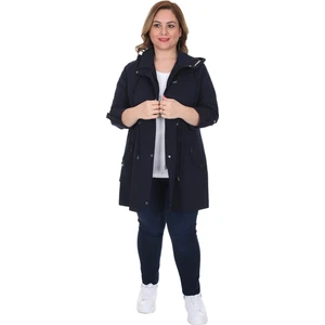 Kadın Büyük Beden Pamuklu Mevsimlik Trençkot 3019 Lacivert/navy 21S32003019