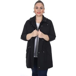 Kadın Büyük Beden Pamuklu Mevsimlik Trençkot 3019 Siyah/black 21S32003019