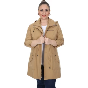 Kadın Büyük Beden Pamuklu Mevsimlik Trençkot 3019 Camel 21S32003019