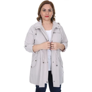 Kadın Büyük Beden Pamuklu Mevsimlik Trençkot 3019 Taş/stone 21S32003019