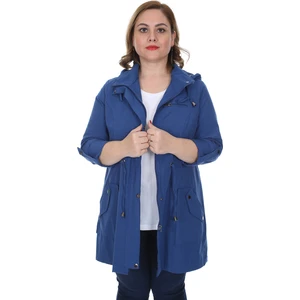 Kadın Büyük Beden Pamuklu Mevsimlik Trençkot 3019 Indigo/ındigo 21S32003019