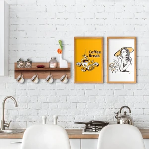 Gift Doğal Ahşap Raflı Dekoratif Fincan Askılığı ve 2’li Mutfak Konseptli Ahşap Tablo-5