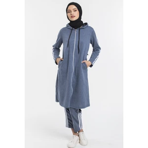 Cng Moda Kadın Tesettür Uzun Fermuarlı Indigo Eşofman Takımı