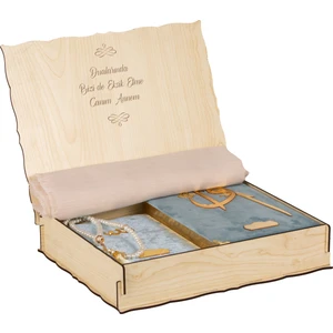 Manidar Hediye Anneler Gününe Özel Ahşap Kutulu Seccadeli Tülbentli Kuran Yasin Seti