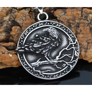 Daisy By Daisy Çift Taraflı Kullanım Paslanmaz Çelik Üç Boyut Viking Mitoloji Hafıza Simgesi Raven Kuzgun Viking Kolye