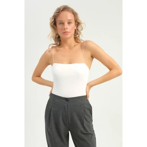 Ince Askılı Bodysuit Ekru