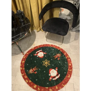 Grain Yılbaşı Temalı Lateks Kaymaz Taban Kapı Önü Paspası 100 X 100 Yuvarlak
