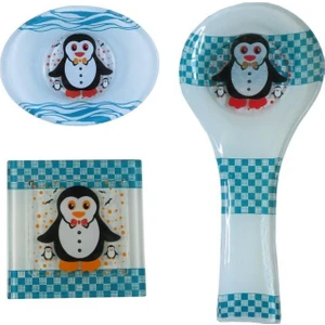 Cam Gider Kapağı+Cam Kepçe Altlığı Kaşıklık+Cam Sabunluk 3lü Set