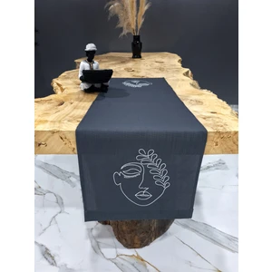 Tanem Home Yüz Illüstrasyon Desenli Antrasit 40 x 140 cm Nakışlı Runner