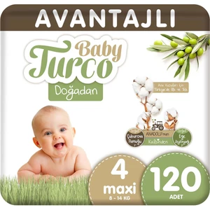 Baby Turco Doğadan Avantajlı Bebek Bezi 4 Numara Maxi 120'Lİ