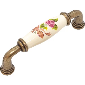 Porselen Dolap Mutfak Çekmece Mobilya Kulpu Antik Düz Krem Çiçek Desenli 96MM (9,6cm) Aks.
