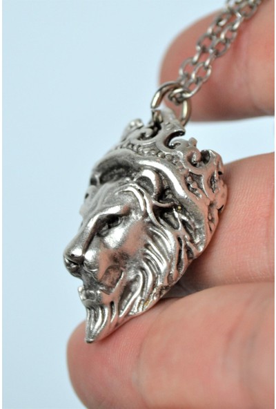Bu Farklı Aslan Kral Taç Gümüş Kaplama 60 cm Zincir Erkek Kadın Kolye