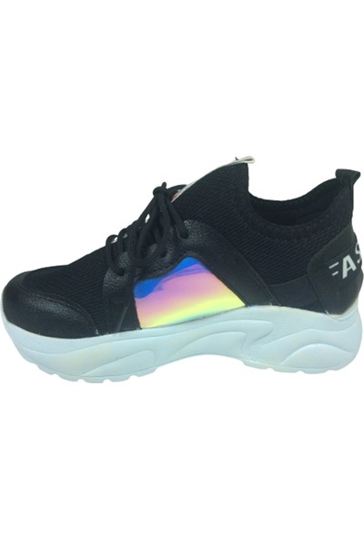 Grafen Ortopedikal Grafen Filet Siyah Hologramlı Düz Aynalı Kız Çocuk Günlük Spor Ayakkabı Triko