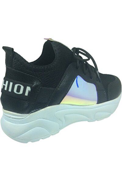 Grafen Ortopedikal Grafen Filet Siyah Hologramlı Düz Aynalı Kız Çocuk Günlük Spor Ayakkabı Triko