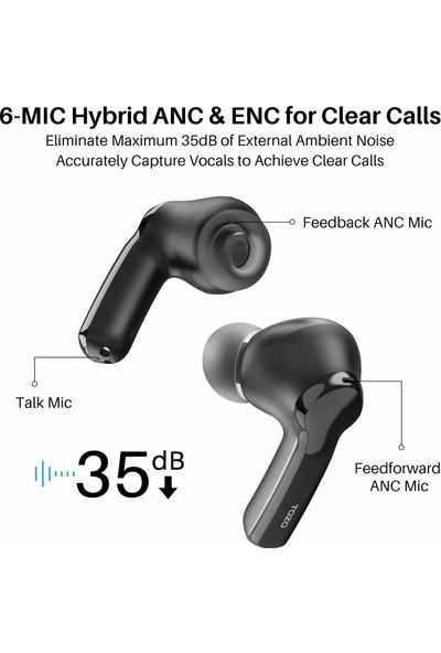 Tozo Nc2 Hibrit Aktif Gürültü Önleyici Hifi Kablosuz Kulaklık Bluetooth 5.2 (Yurt Dışından)