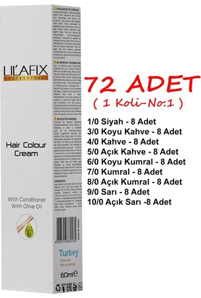 Lilafix Tüp Saç Boyası Karışık Koli (No:1) 72 Adet