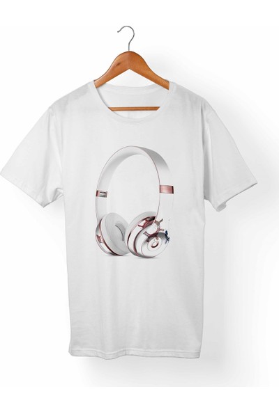 Alfa Tshirt Kulaklık-Headphone Baskılı Çocuk Beyaz Tişört