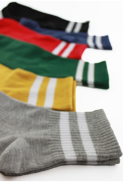 Trick or Treat 6'lı Paket Beyaz Çizgili Renkli Pamuklu Kısa Soket Erkek Kadın Çorap